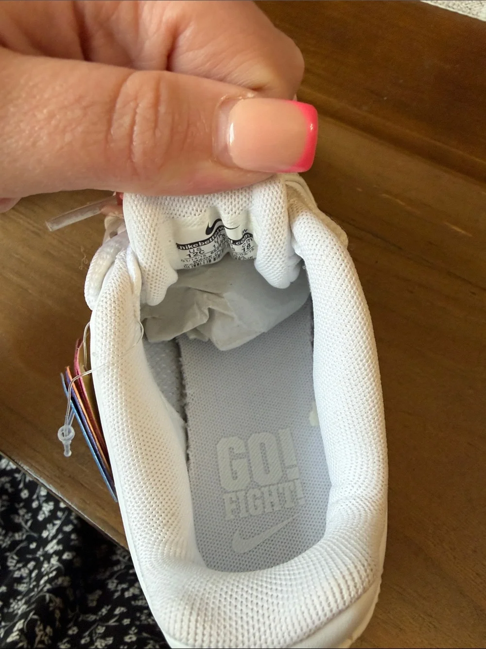 Nike cheer White Sneakers with Green Swoosh and Multi-Color Tags